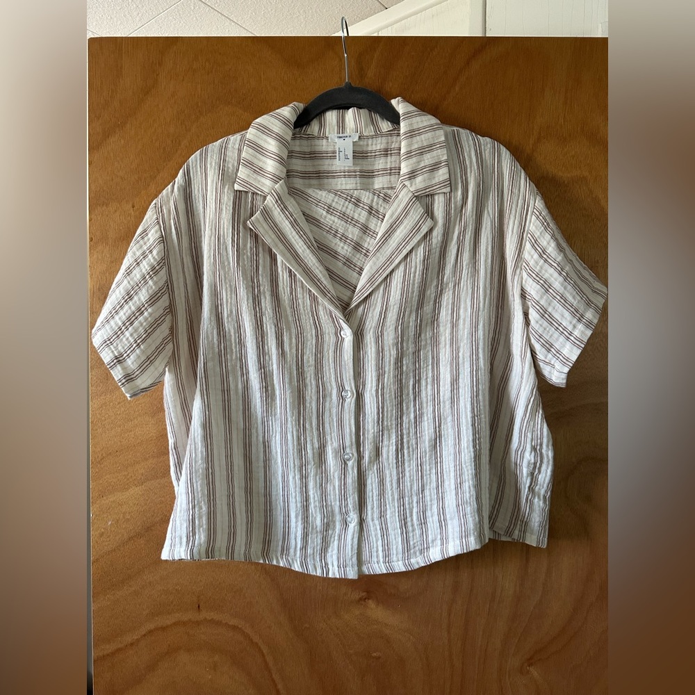 Forever 21 (L) white striped cropped PJ set